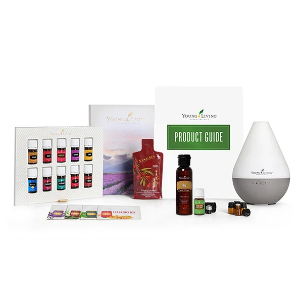 Kit de inicio de lujo de Young Living: 12 aceites esenciales, difusor Dewdrop, aceite portador y accesorios
