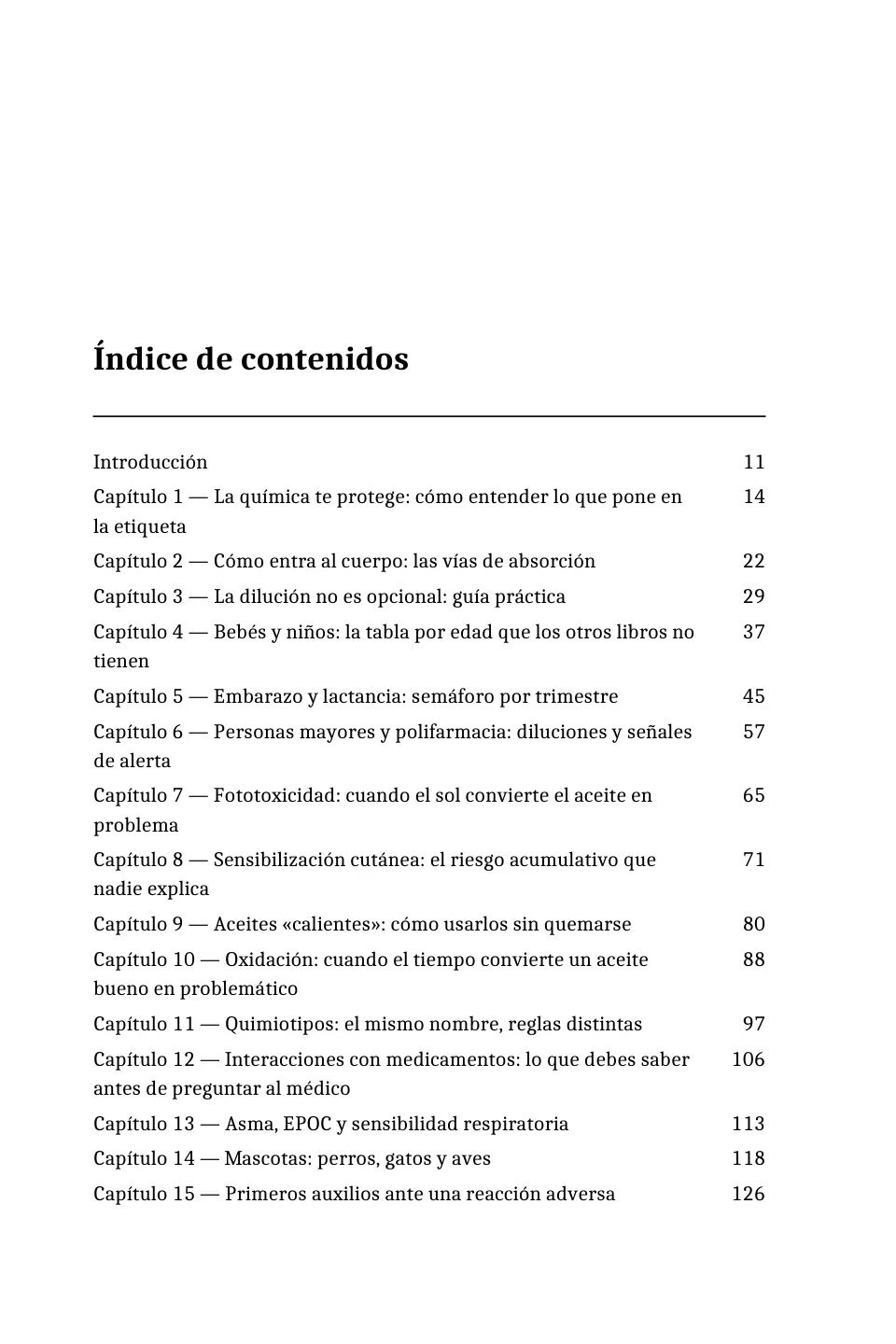 Índice de contenidos, página 1